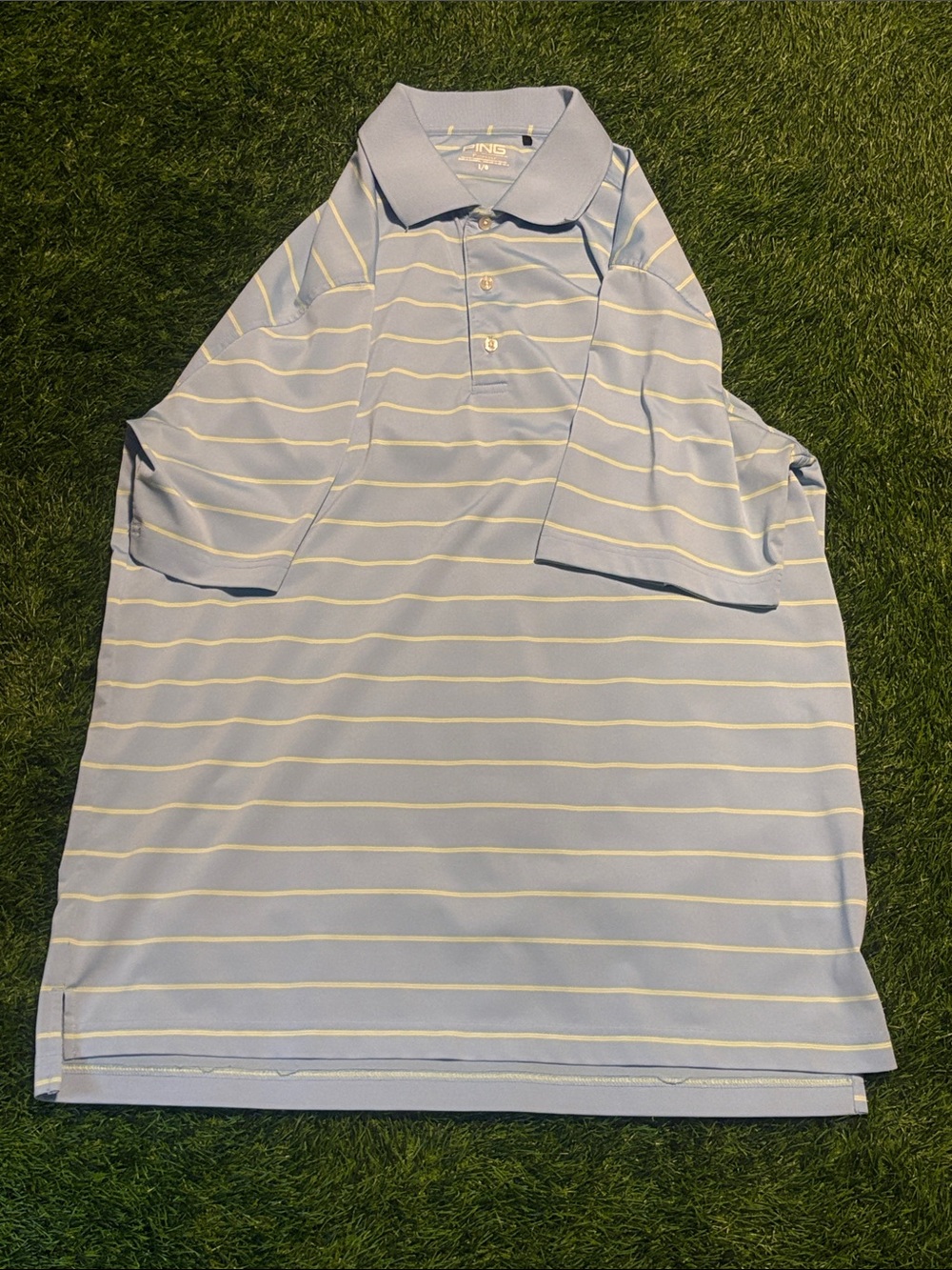 Ping Performance Men's Light Blue Striped Polo Shirt Large
